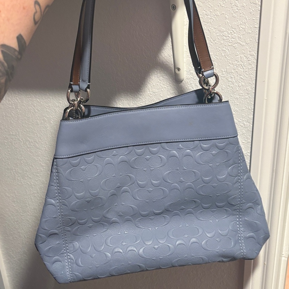 Coach Light Blue Embossed Shoulder Bag - Picture 2 of 4